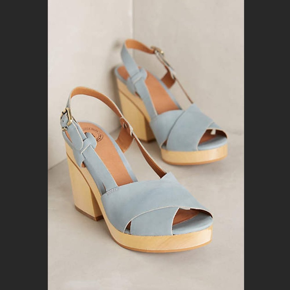 Anthropologie Gee WaWa Wood Clog Sling Back Platforms